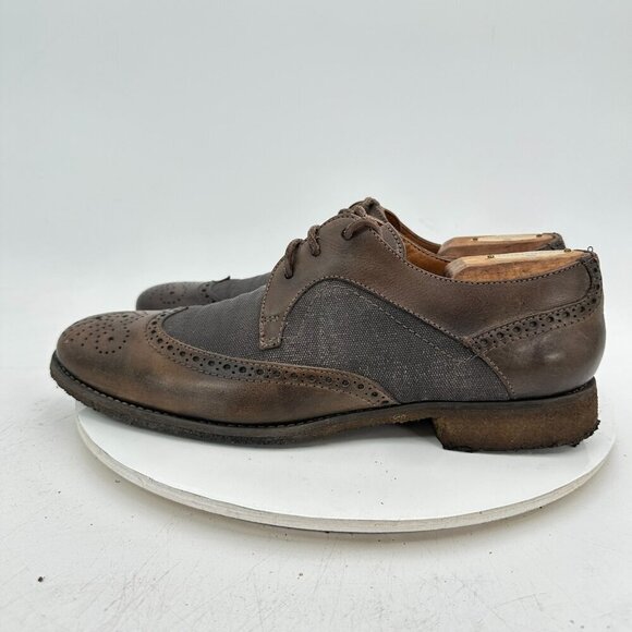 John Varvatos Men Size 9.5M Brown Distressed Leather Brogue Wingtip Derby Shoes